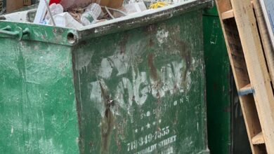 Litter Boxes - A green trash can with cardboard boxes in it