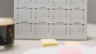 Paper Products - A 2025 spiral-bound desk calendar next to coffee and colorful sticky notes.