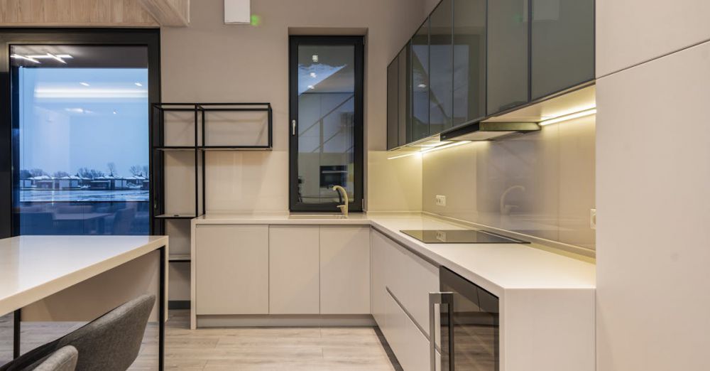 High-End Oven - Stylish contemporary kitchen featuring minimalist design and modern appliances.