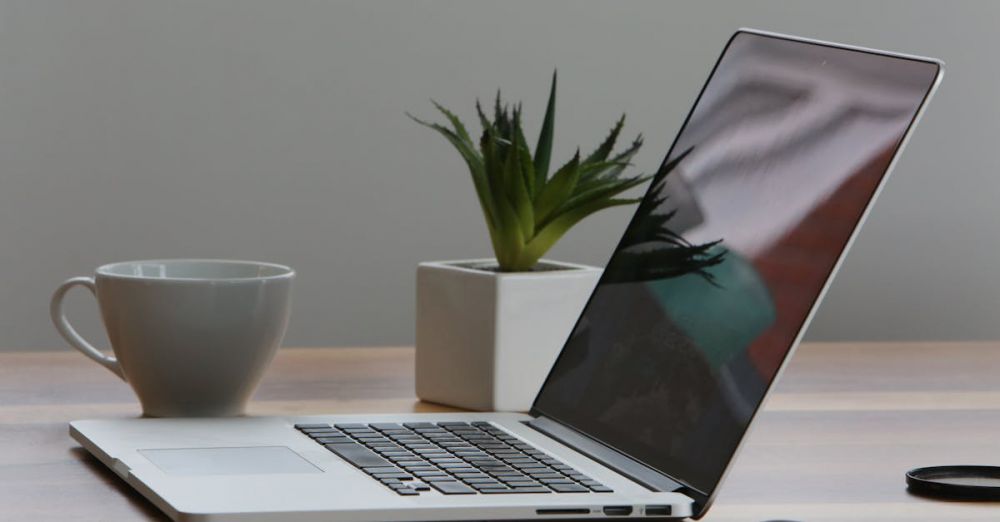 Laptops - Minimalist home office desk with laptop, smartphone, and plant for a modern work environment.