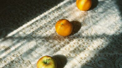 Heat Packs - A minimalist composition featuring oranges and an apple under morning light on a textured tablecloth.