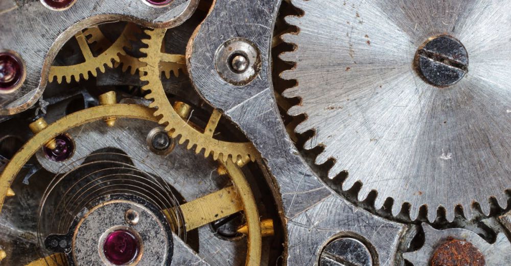 Gear - Detailed close-up of interlocking gears and cogs in a complex mechanical system.