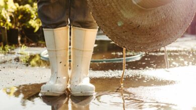 SaaS Tools - A person wearing rubber boots and a hat standing in a puddle