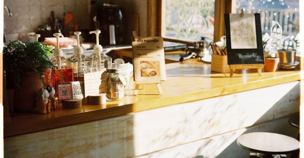 Cleansers - Warm cafe interior showcasing wooden counter, plants, and kitchen items in sunlight.