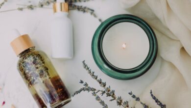 Toners - A calming flat lay of spa essentials featuring lavender and candles for relaxation.