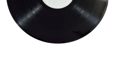 Vinyl Records - A classic black vinyl record isolated on a white background.