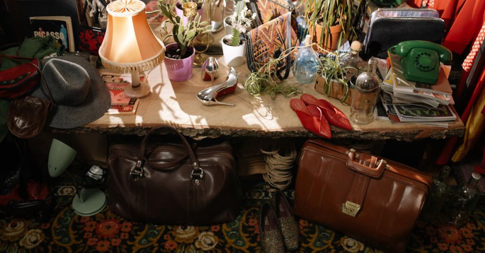 Retro Handbags - A warm, cluttered secondhand store with vintage items and eclectic antiques on display.