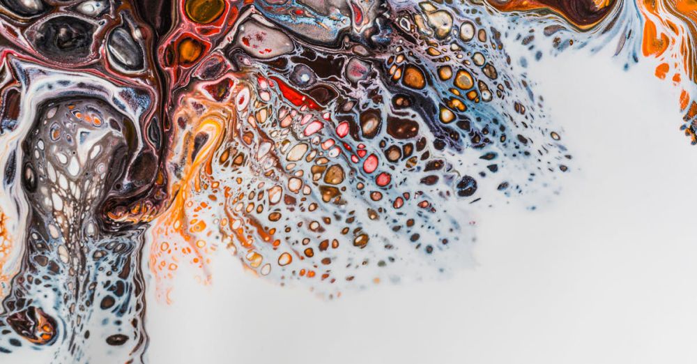 Spot - A captivating fluid art piece featuring vibrant swirls and patterns in reds, oranges, and whites.