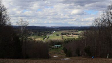 Ski Resorts - Picturesque landscape view in Morris, PA showcasing expansive fields under a cloudy sky.