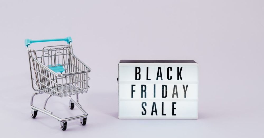 Deals - Minimalist image of shopping cart and Black Friday sale sign, perfect for retail promotions.