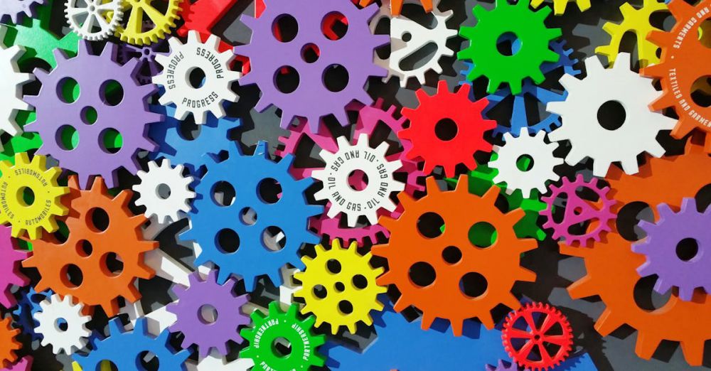 Gear - A colorful arrangement of gears symbolizing creativity, innovation, and machinery in vibrant colors.