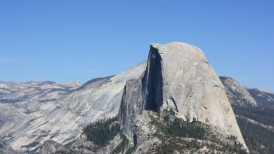 National Parks - Breathtaking summer view of Half Dome's majestic granite peak in Yosemite National Park.