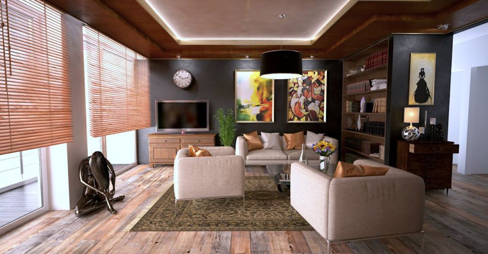 Blinds - Inviting living room interior featuring modern design with cozy furnishings and stylish decor.