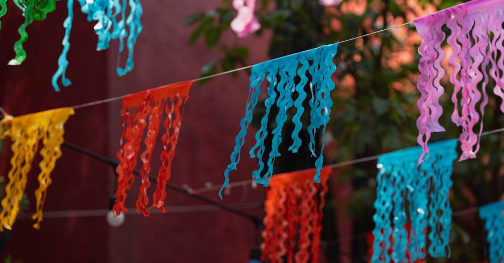 Local Festivals - Vibrant festival banners hang on a street in Ciudad de México, CDMX, México.