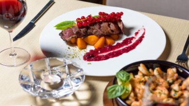 Best Food - Delicious gourmet steak dinner with wine, served elegantly for fine dining.