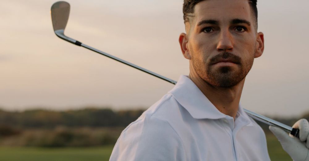 Best Golf Club - An adult male golfer posing with a club on a golf course at sunset, showcasing style and skill.