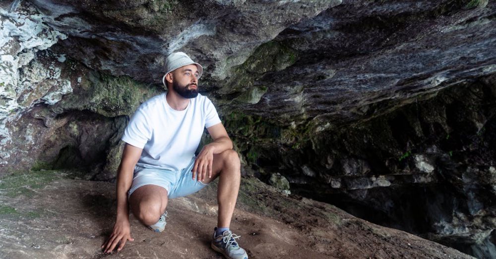 Respectful Travel - A man wearing casual attire explores a rocky cave in Gagra, showcasing adventure and travel vibes.