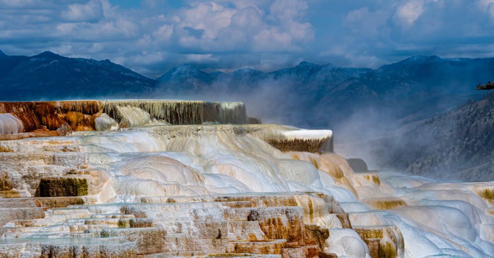 Beginner Trails - Stunning view of Mammoth Hot Springs terraces in Yellowstone National Park showcasing unique geothermal formations.