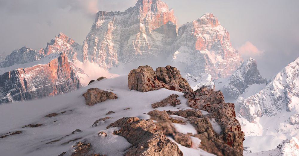 Ice Climbing Destinations - Breathtaking view of snow-covered Monte Pelmo in the Dolomites, capturing winter's serene beauty.