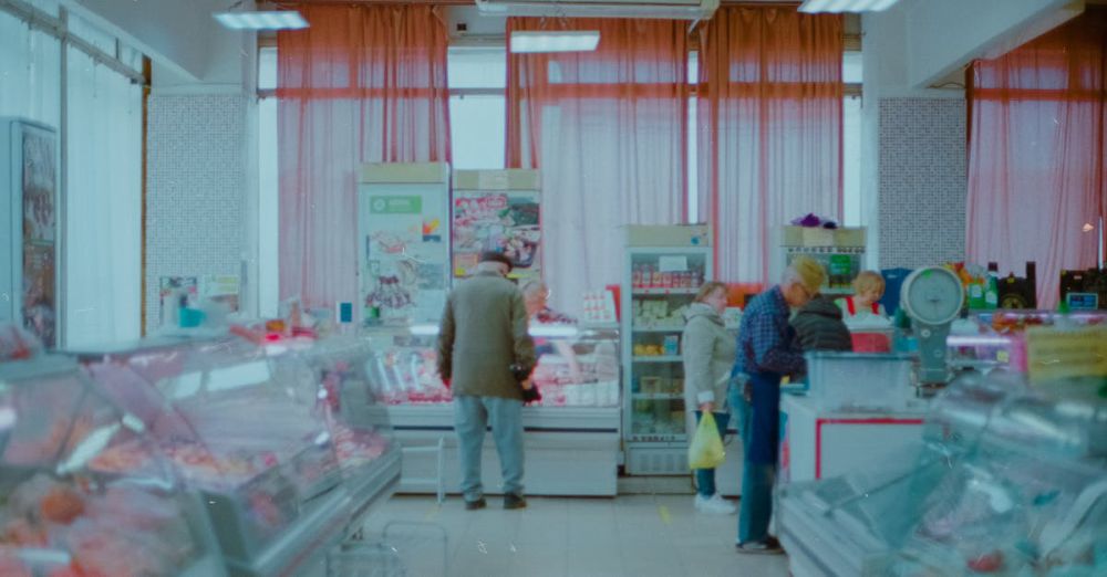 Refrigerators - Interior of a small local shop in Moscow with customers browsing and purchasing items.