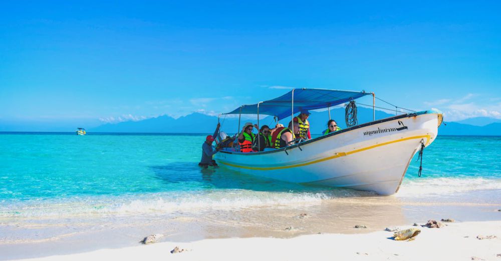 Wildlife Tours - Tourists enjoy a boat ride on a vibrant tropical beach with clear blue waters.