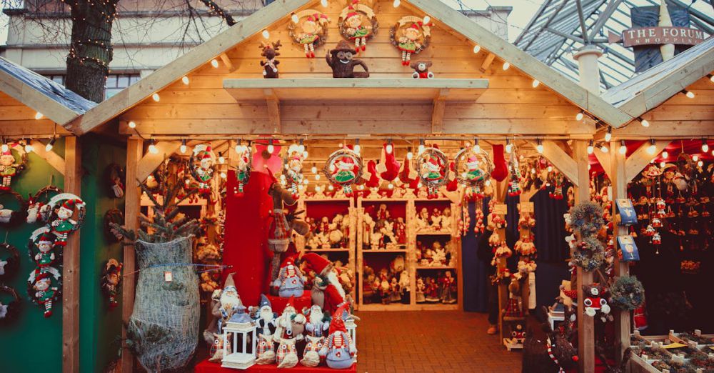 Outdoor Gifts - Charming Christmas market stall filled with decorations and festive cheer.