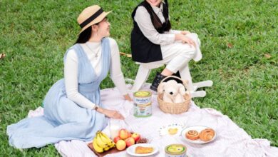 Family Gardens - Delightful outdoor family picnic with mother and daughter in Phnom Penh's green park.