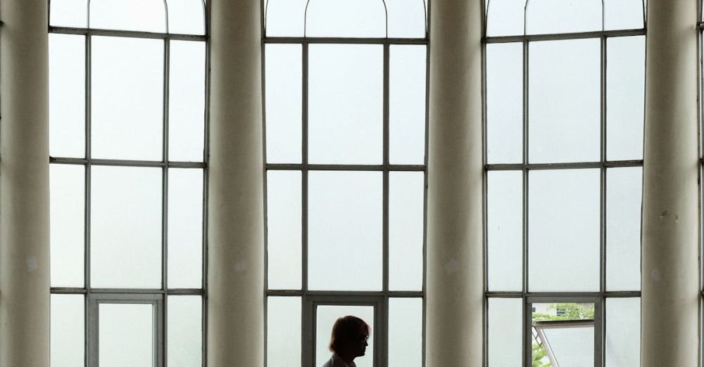 Local History Museums - A lone person silhouetted against tall arched windows in a historic Ho Chi Minh City museum.