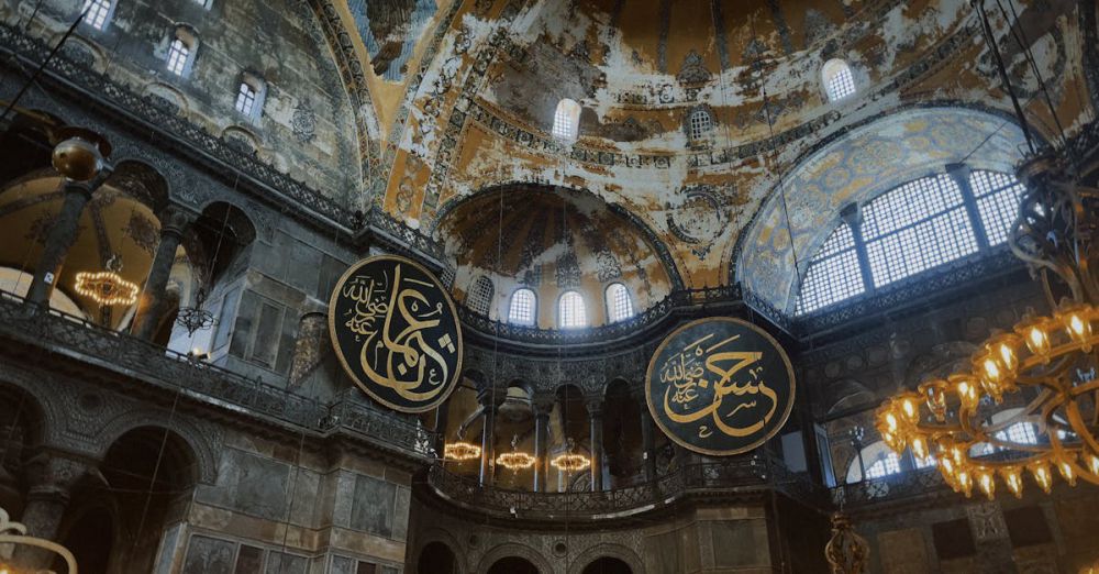 Museum Photography Tips - Stunning view of the historic Hagia Sophia's intricate dome and decorations.