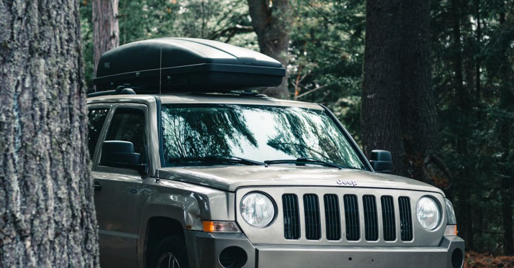 Ontario Road Trips - A silver SUV parked in Algonquin Park's wooded area, ideal for camping trips.