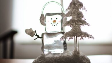 Ice Sculpture Festivals - Delicate glass snowman and tree ornament in a winter-themed setting, perfect for holiday decor.