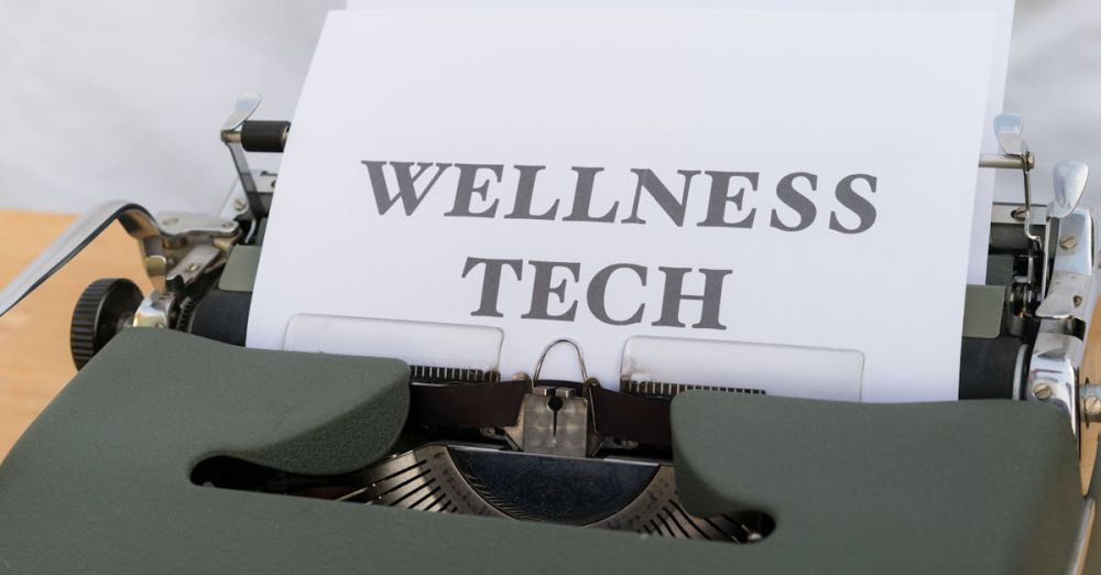 Fitness Trackers - A close-up of a vintage typewriter featuring a paper with the words 'Wellness Tech.'