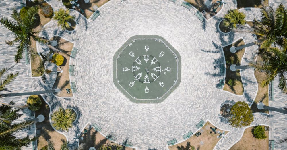 Artistic Urban Gardens - Aerial view of a beautiful plaza in Tlacotalpan, Mexico, showcasing unique design.