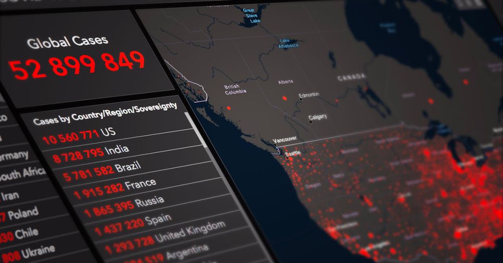 Hotspots - Digital monitor with World map and COVID 19 statistical data of global confirmed cases