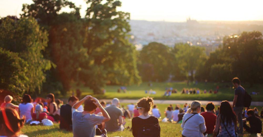 Parks - People relaxing and enjoying a sunny day in a bustling city park.