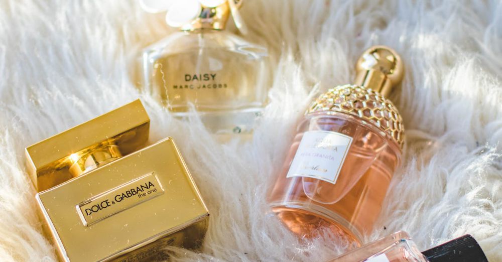 Perfumes - A collection of elegant perfume bottles arranged on a plush fur surface, showcasing luxury and sophistication.