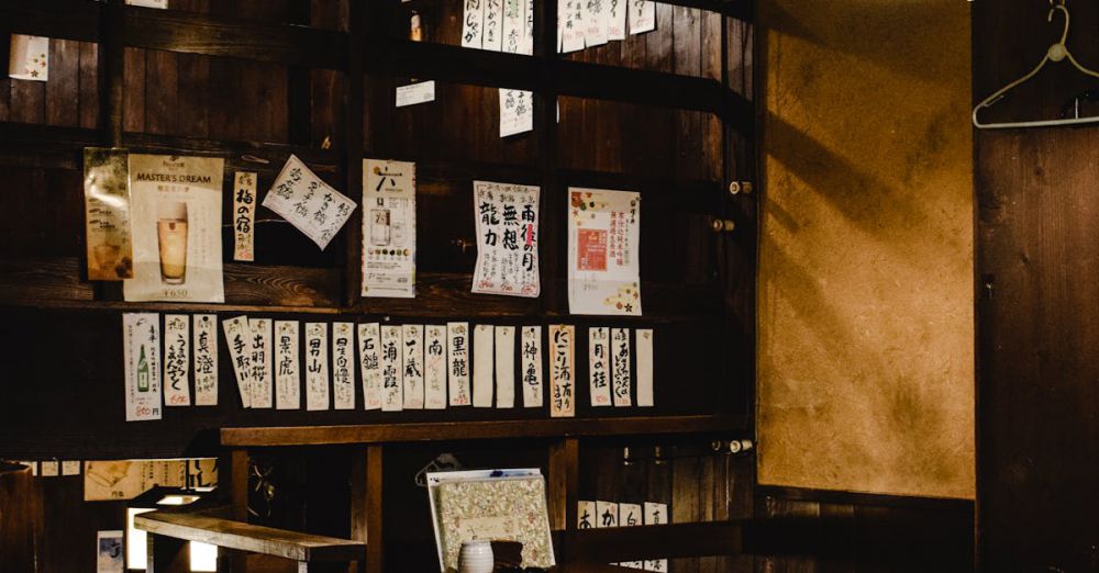 Furniture Covers - Warm interior of a traditional Japanese restaurant with wooden furniture and lantern lighting.