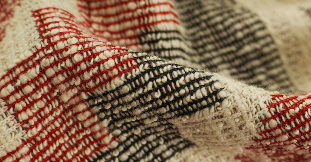 Rugs - Detailed view of a red and black checked handwoven textile showcasing texture and craftsmanship.