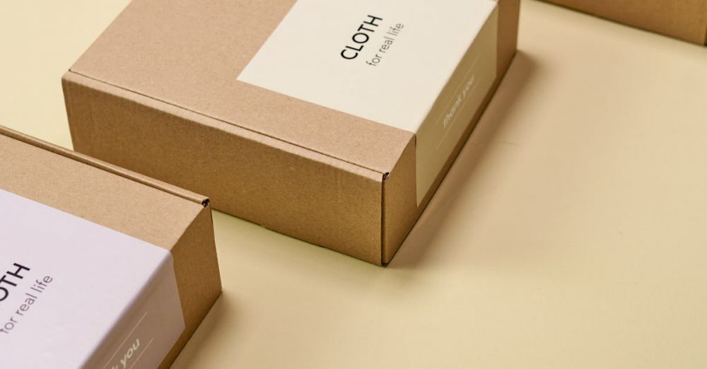 Eco Boxes - Three cardboard boxes arranged on a yellow surface, showcasing minimalist design for packaging.