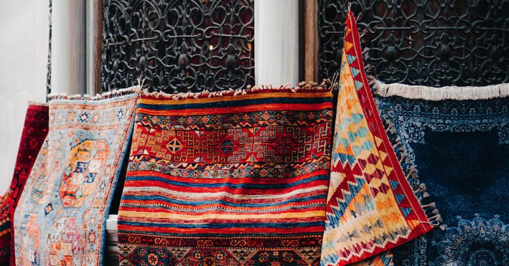 Area Rugs - Vibrant handmade Turkish carpets on display in İstanbul, showcasing intricate designs and rich colors.