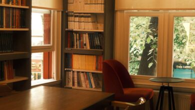 Recliners - Stylish library room with bookshelves and warm lighting, perfect for reading and studying.