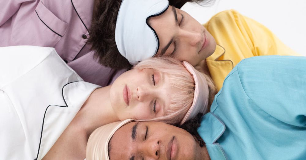 Sleep Masks - A diverse group of young adults sleeping with sleep masks, symbolizing peaceful rest and harmony.