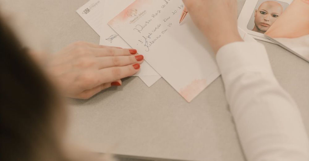 Skincare Products - Woman writing notes during a beauty consultation indoors.