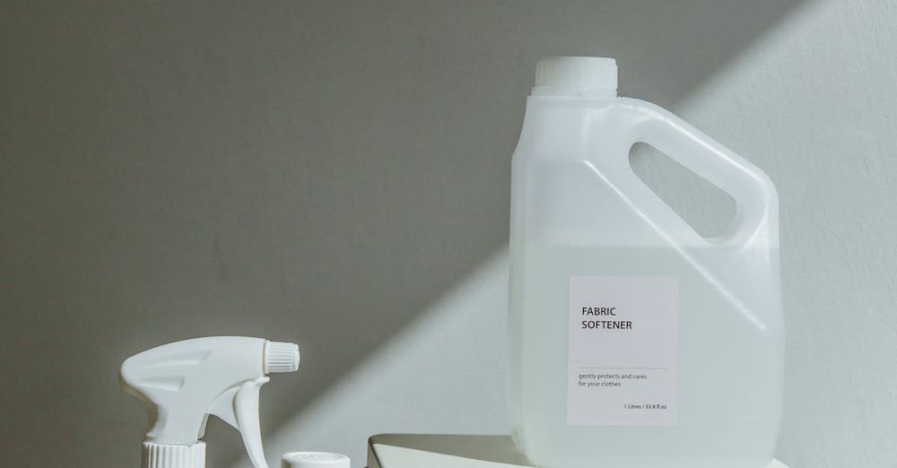 Detergents - Elegant arrangement of cleaning products with natural sunlight casting shadows, highlighting a minimalist aesthetic.