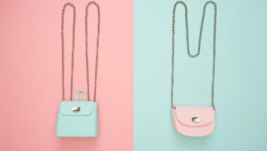 Bags - Stylish pastel handbags on pink and mint split backgrounds, perfect for fashion and design themes.