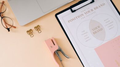 Staplers - A flat lay composition featuring office essentials and a branding strategy clipboard on a modern workspace.