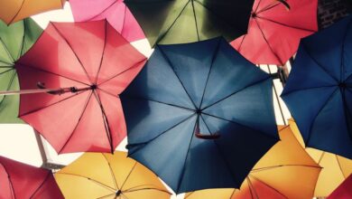 Umbrellas - Vibrant umbrellas create a colorful canopy in Greater London, offering protection from sun and rain.