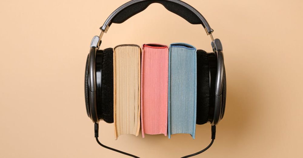 Audiobooks - Stylish conceptual image of headphones and books on a beige background, symbolizing audiobooks.