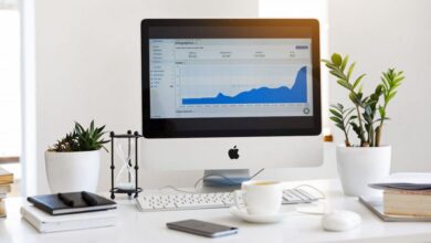 Pop-Up Books - A clean, contemporary workspace featuring a desktop with analytics on the screen and plants for a fresh look.