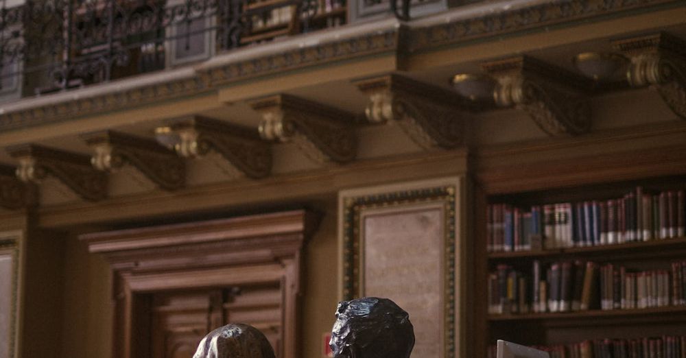 History Books - A classic library interior with shelves of books and ornate bust sculptures, creating an intellectual ambiance.